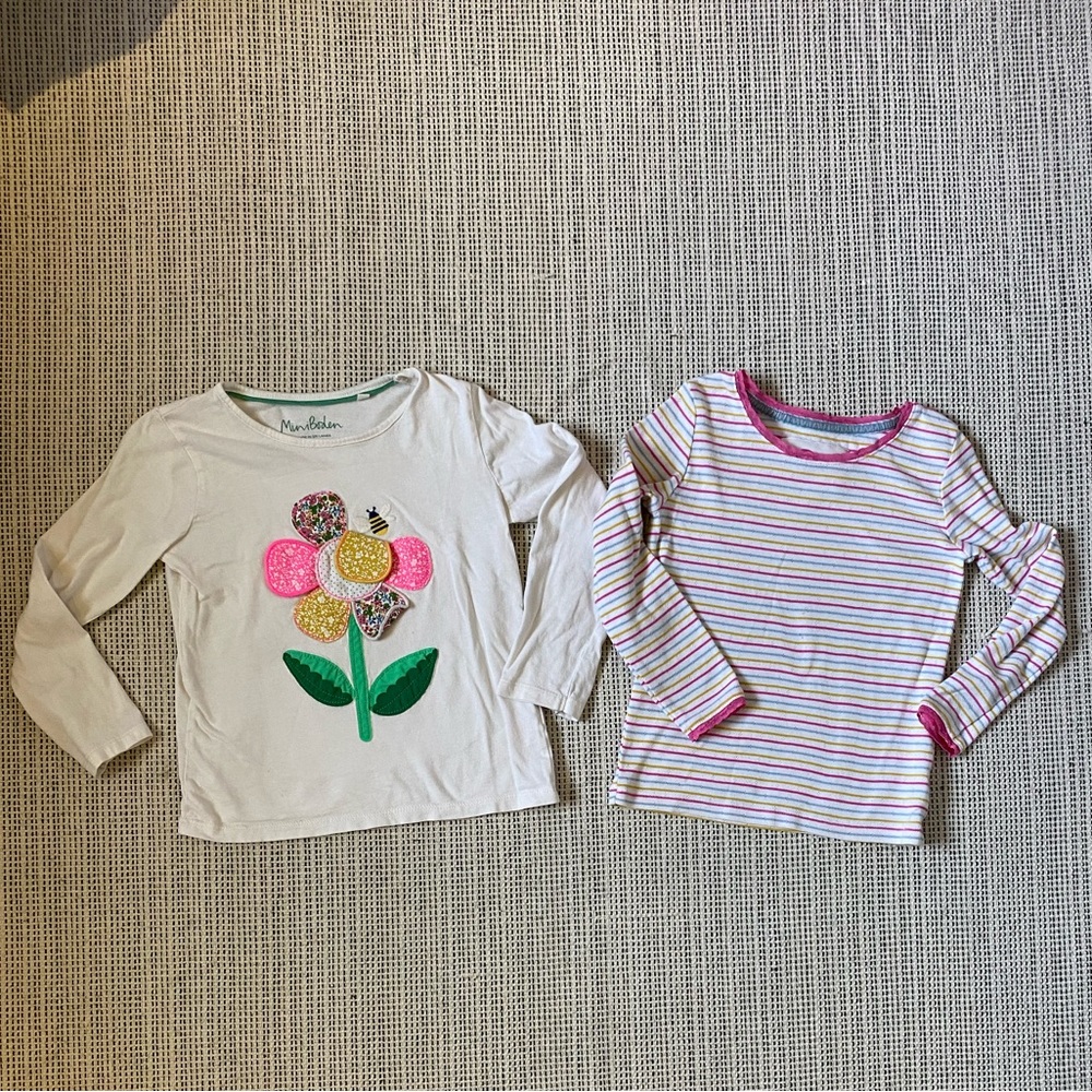 Mini Boden Long Sleeve Appliqué Tees. Size 5/6Y